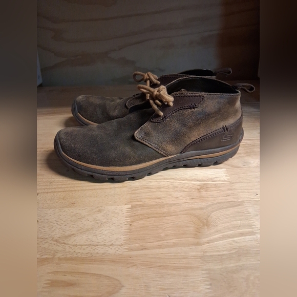 Skechers Brown Leather Lace Up Sneaker Boots Booties Shoes 7.5 Rare Eu 40 - Picture 2 of 9